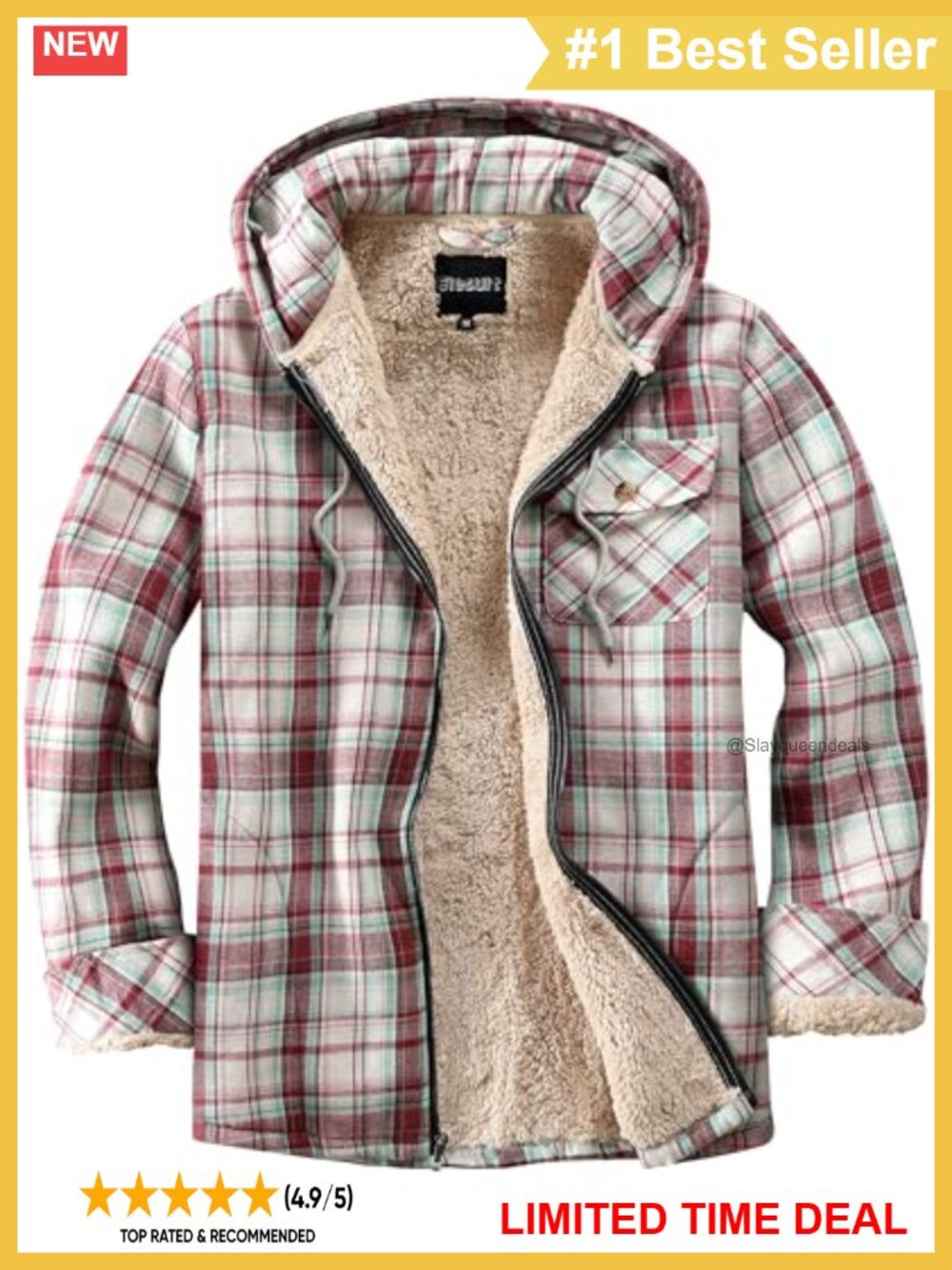 Elesuit Full Zip Fleece Flannel Plaid Jacket Sherpa Hoodie Womens